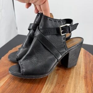 FRYE Dani Pickstitch Shield black Leather Sandals sz 7 peep toe slingback
